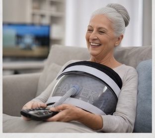 Patient wearing cuirass at home