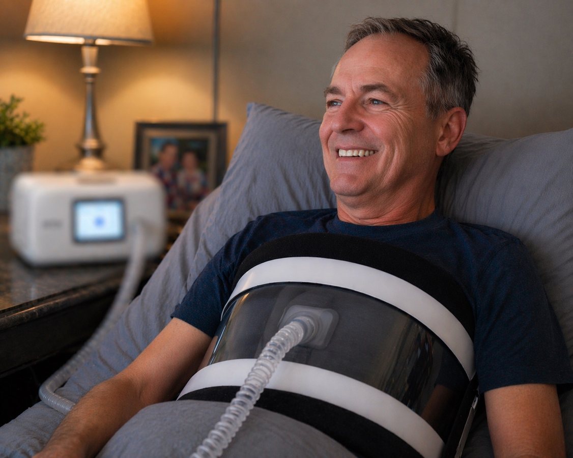Patient wearing cuirass