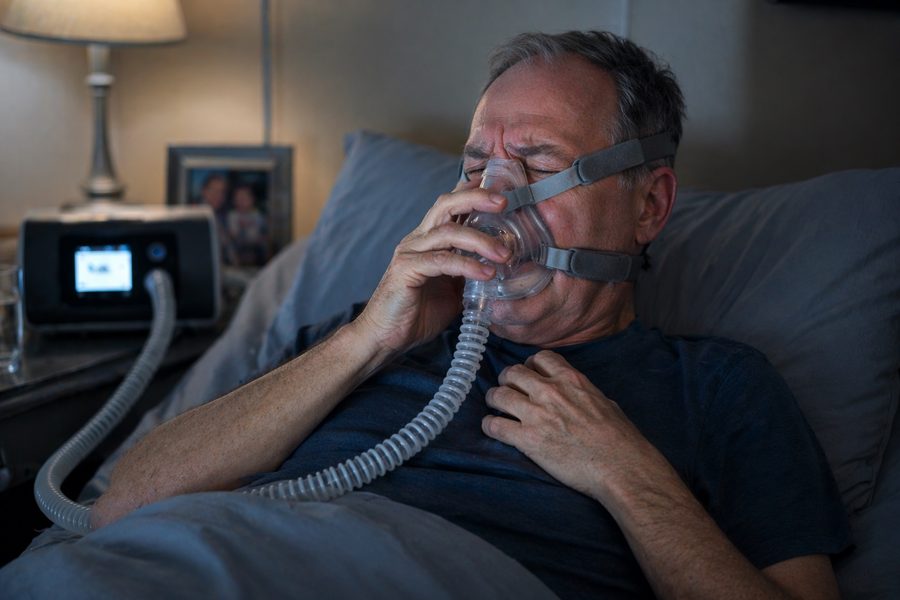 Patient struggling with mask